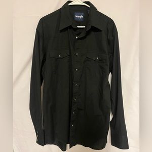 Wrangler Western Shirt Black Button Up Long Sleeve Size Tall Large